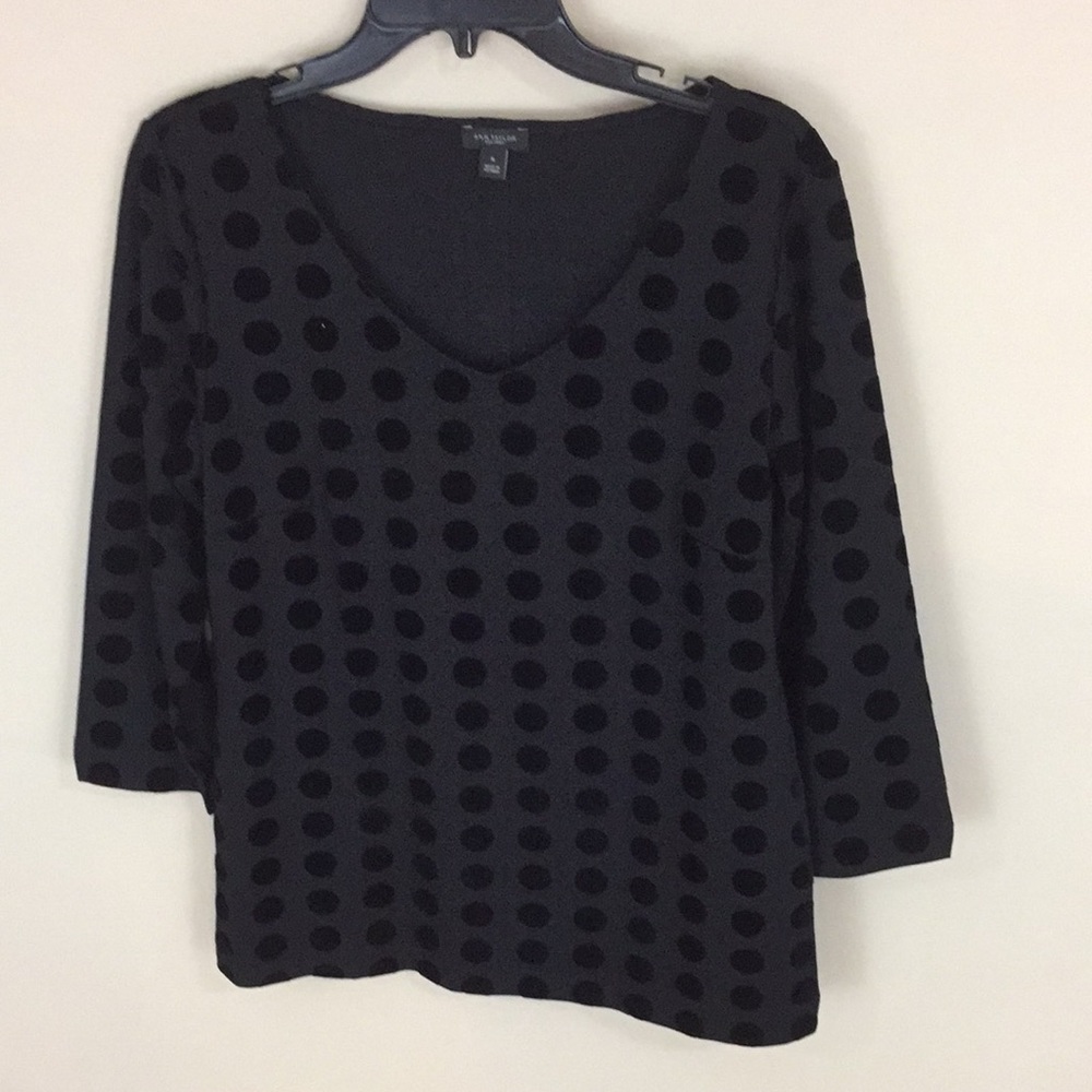 Ann Taylor Factory Black Top with Velvety Polkadots Size Medium